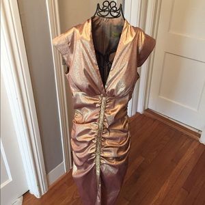 Nicole Miller gold iridescent cocktail dress.